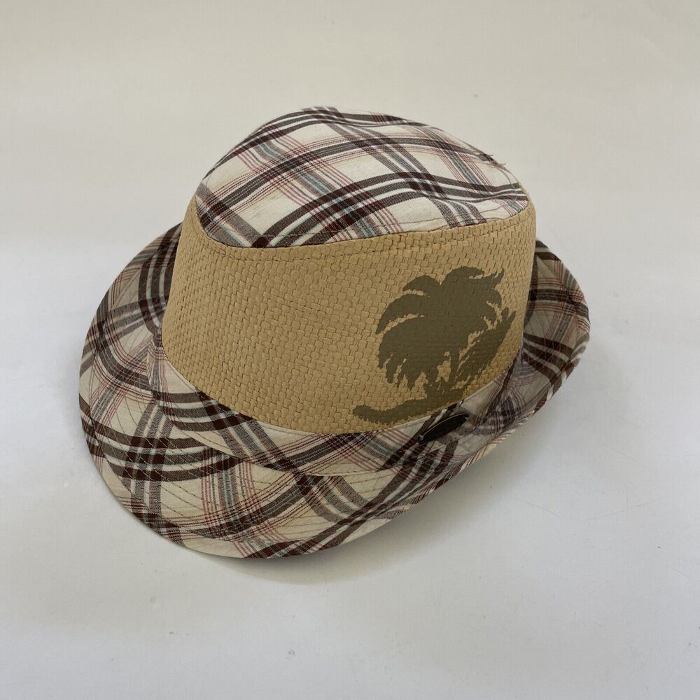 Vintage Panama Jack Fedora Palm Tree Plaid Pattern Beachy‎ Preppy EUC LARGE/XL